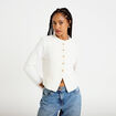 Gilet tweed droit cropped col rond ecru femme