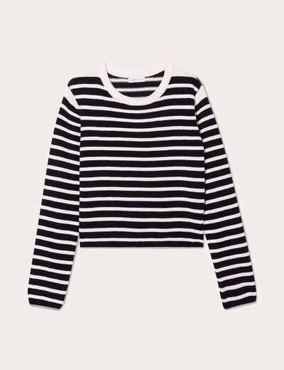 Pull manches longues col rond noir femme