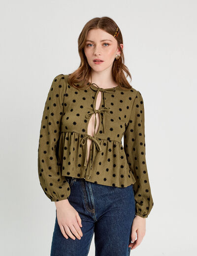 Blouse avec noeuds beige femme