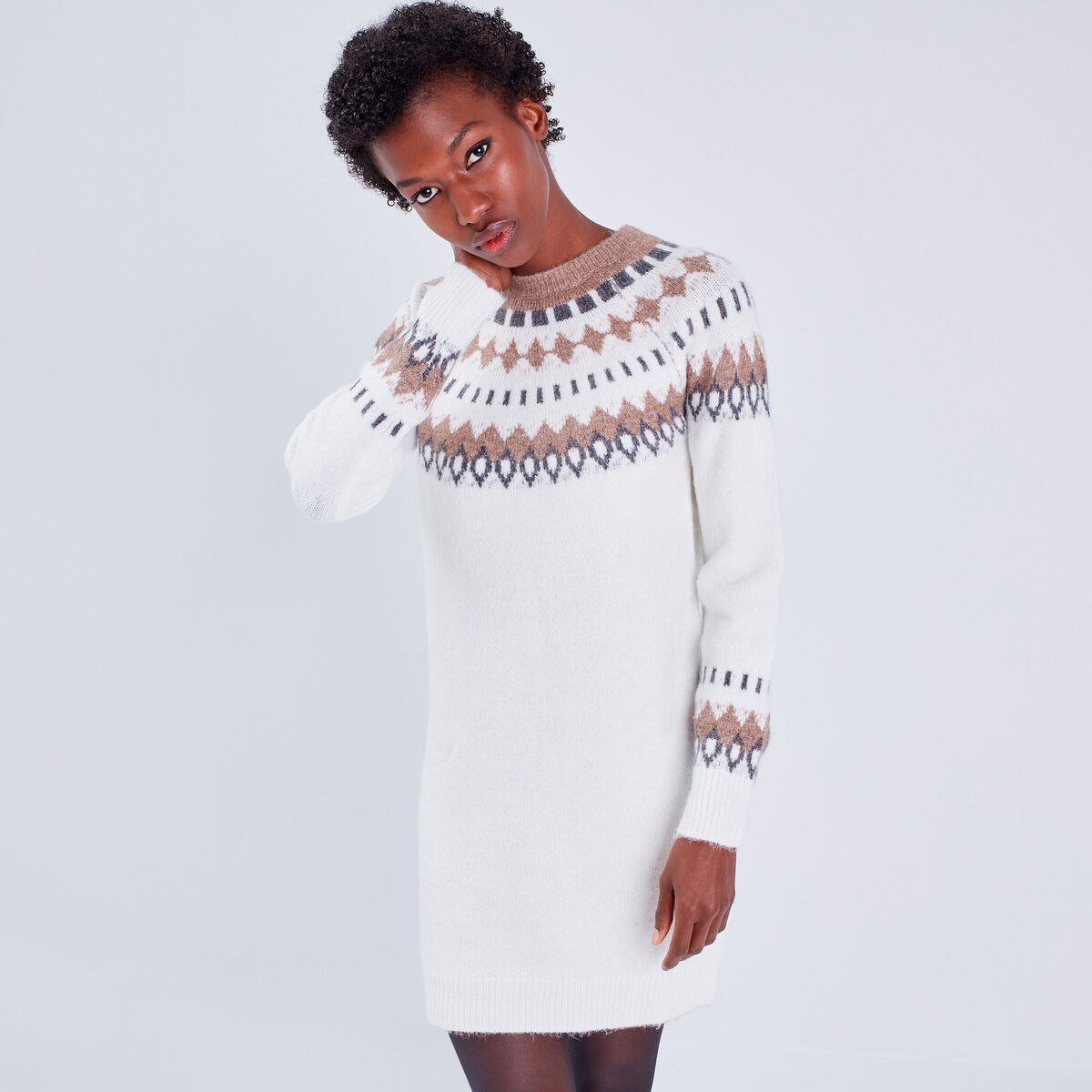 Robe pull droite ecru femme