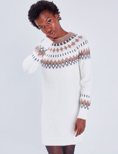 Robe pull droite ecru femme