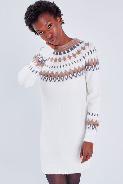 Robe pull droite ecru femme