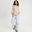Blouse manches 3/4 brod&eacute;e taupe femme