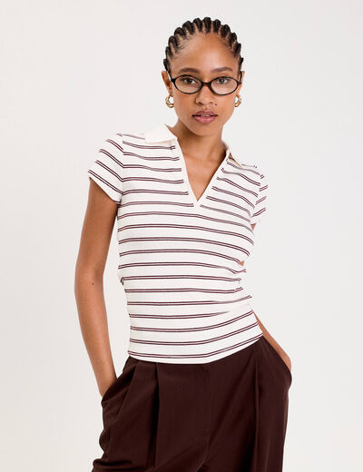 polo col chemise manches courtes rouge foncé femme