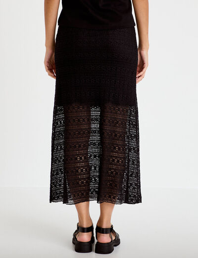 Jupe longue droite en dentelle noir femme