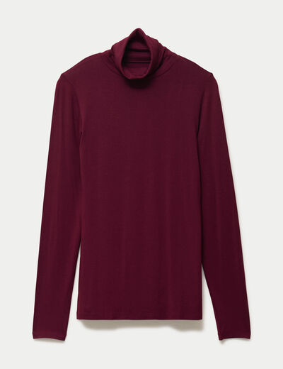 T-shirt uni &agrave; manches longues bordeaux femme