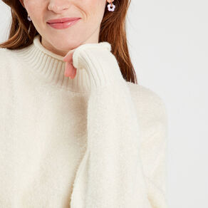 Pull col montant ecru femme