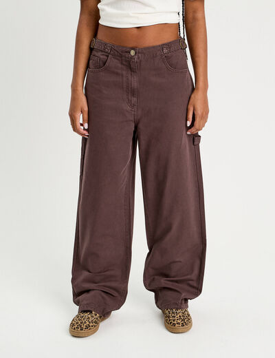 Pantalon regular boucles marron foncé femme