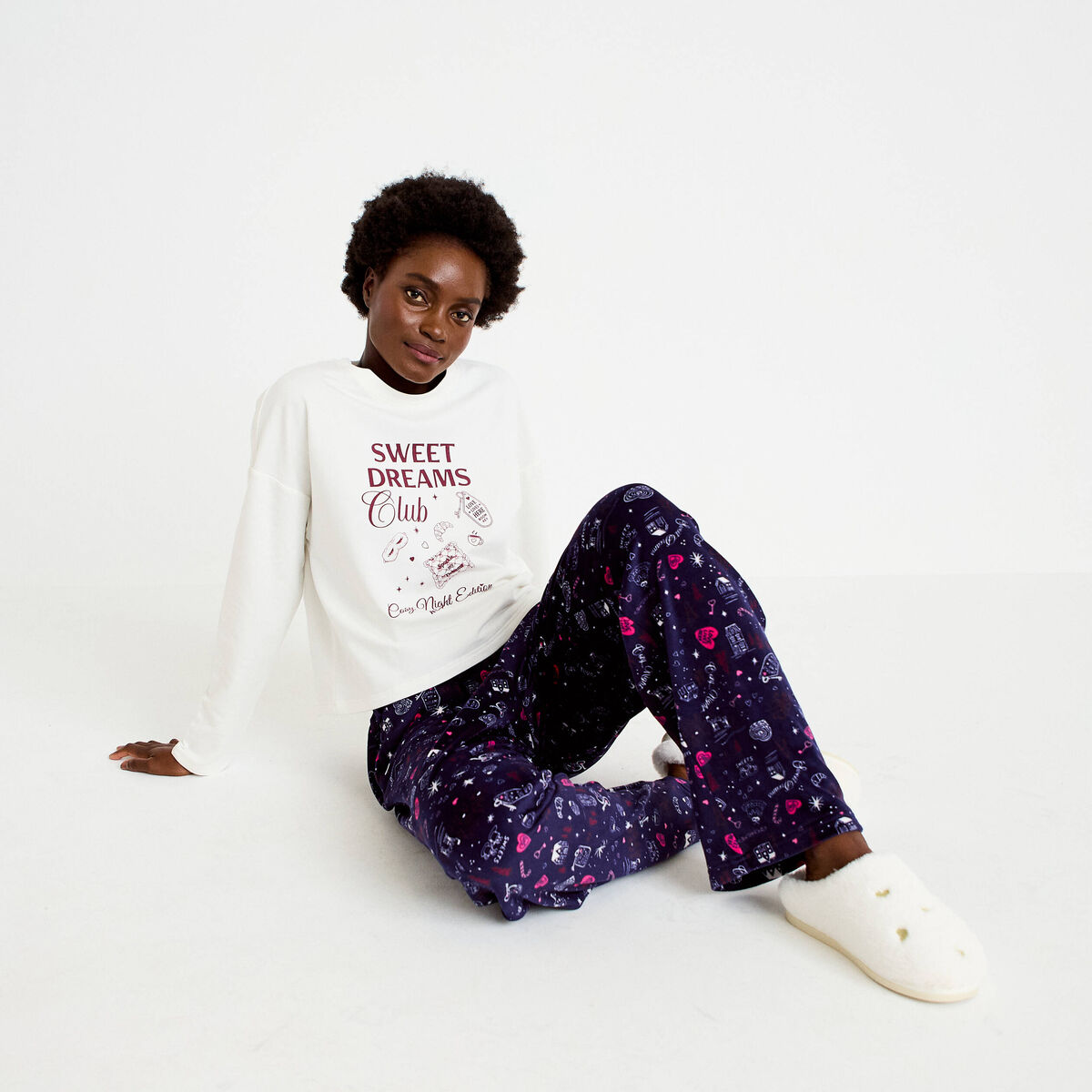 Pyjama manches longues bleu femme