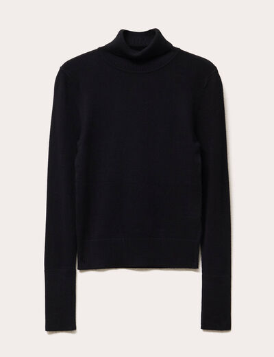 Pull manches longues col roulé noir femme