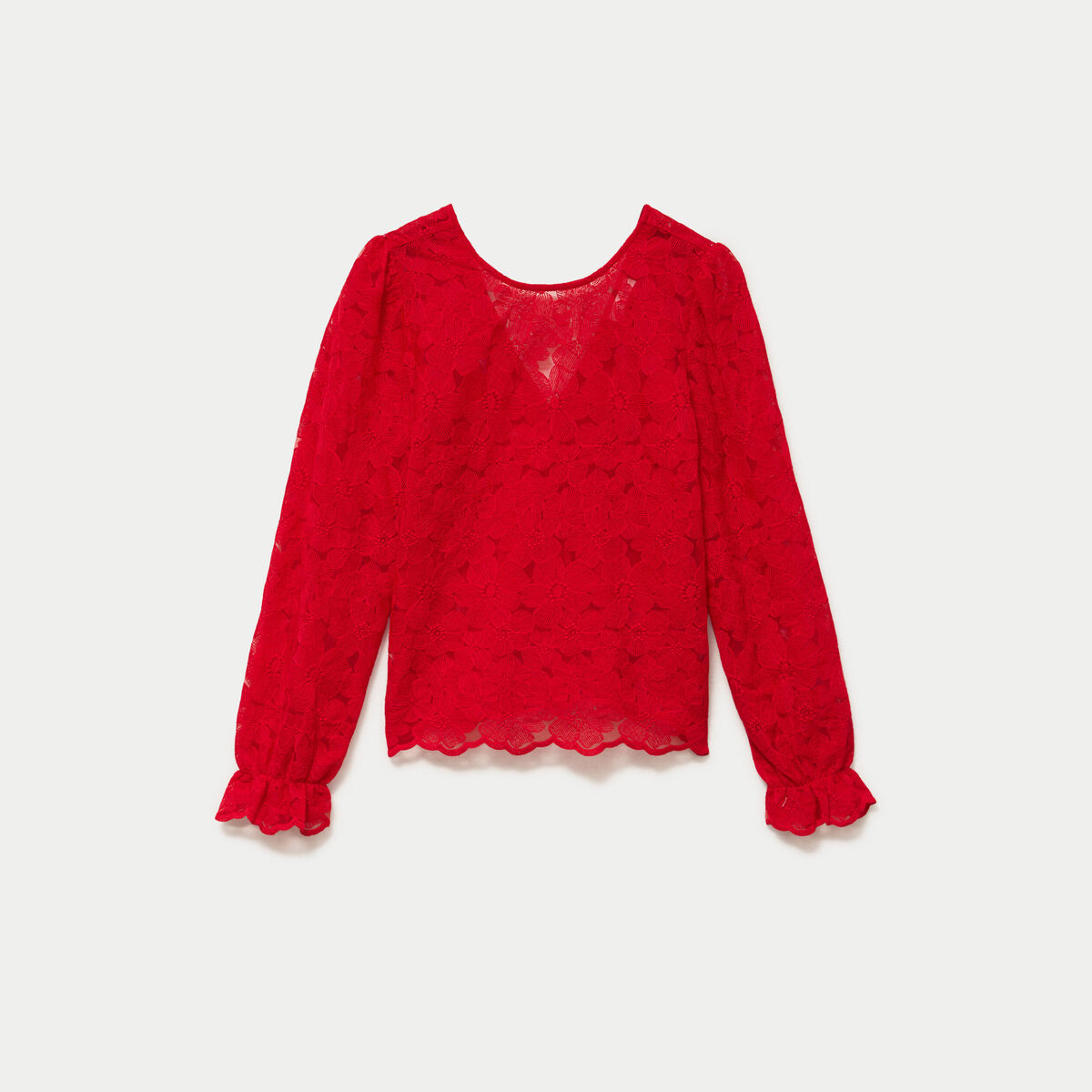 Blouse en dentelle d&eacute;collet&eacute; dos rouge femme