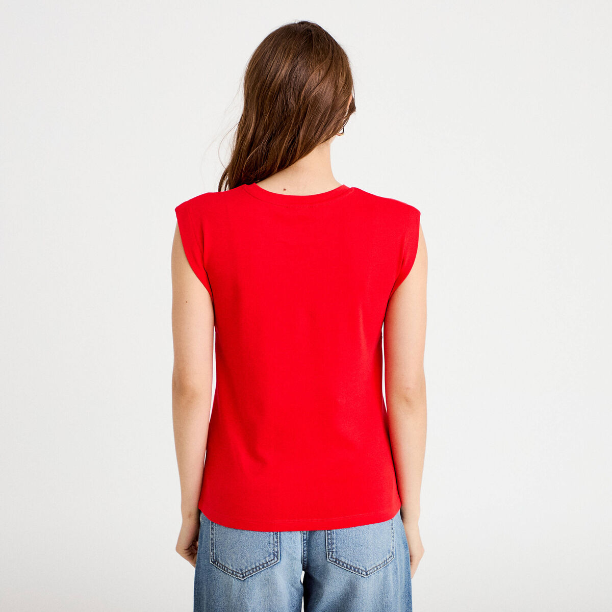 T-shirt col rond sans manches rouge femme