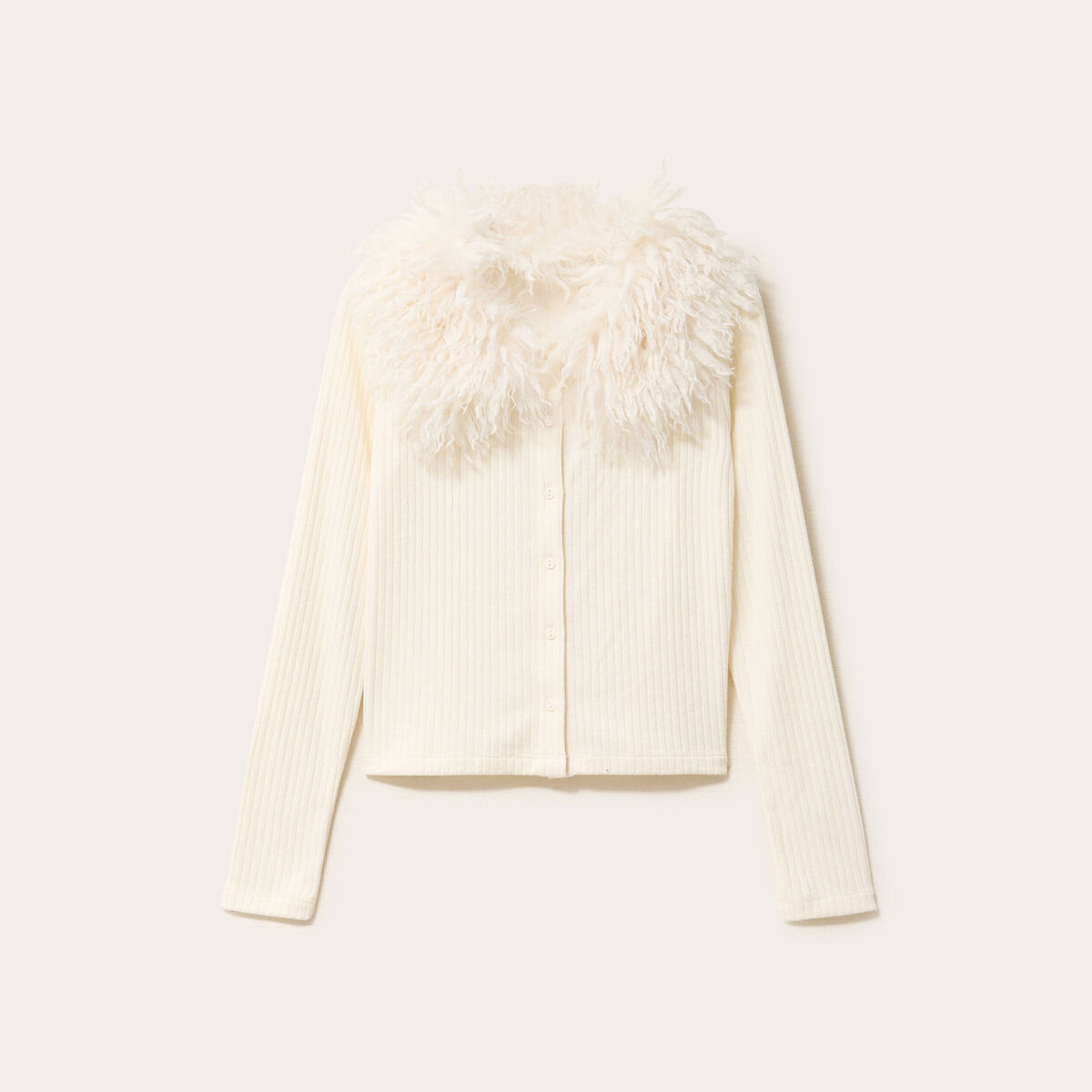 Gilet ajust&eacute; manches longues duveteux ivoire femme