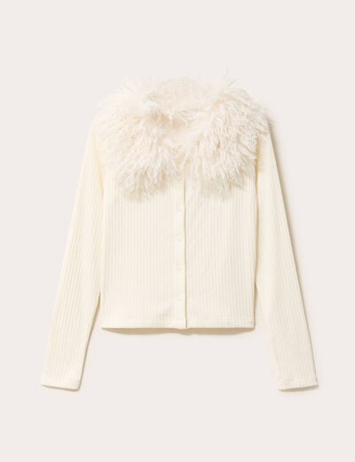 Gilet ajust&eacute; manches longues duveteux ivoire femme