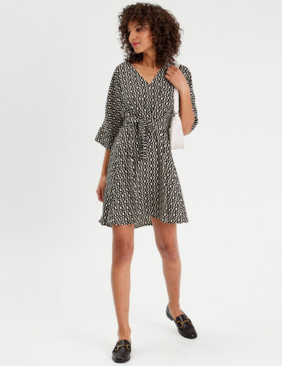 Robe évasée manches 3/4 blanc femme