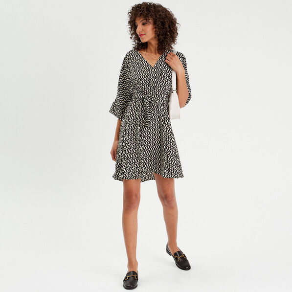 Robe évasée manches 3/4 blanc femme