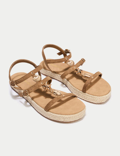 Sandales aspect daim camel femme