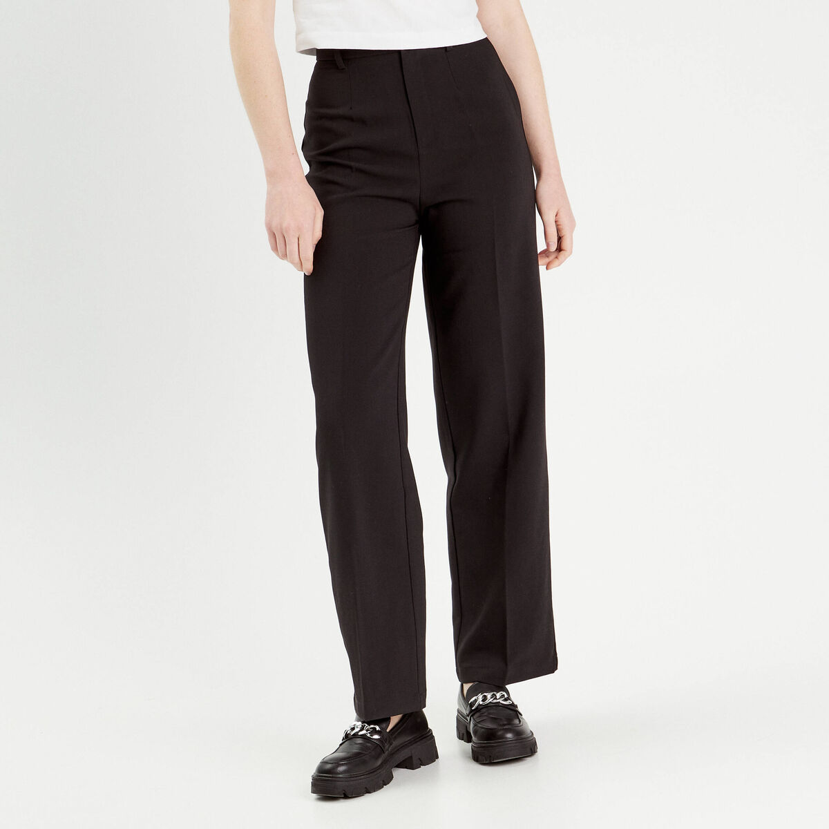 Pantalon city large noir femme