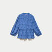 Blouse &agrave; motif en relief bleu fonc&eacute; femme