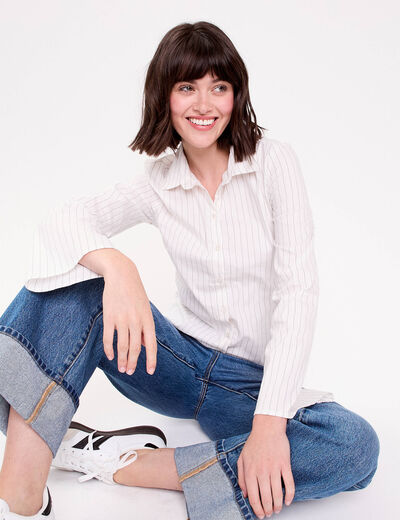 Chemise cintr&eacute;e manches longues blanc femme
