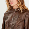 Veste simili cuir zippée marron foncé femme
