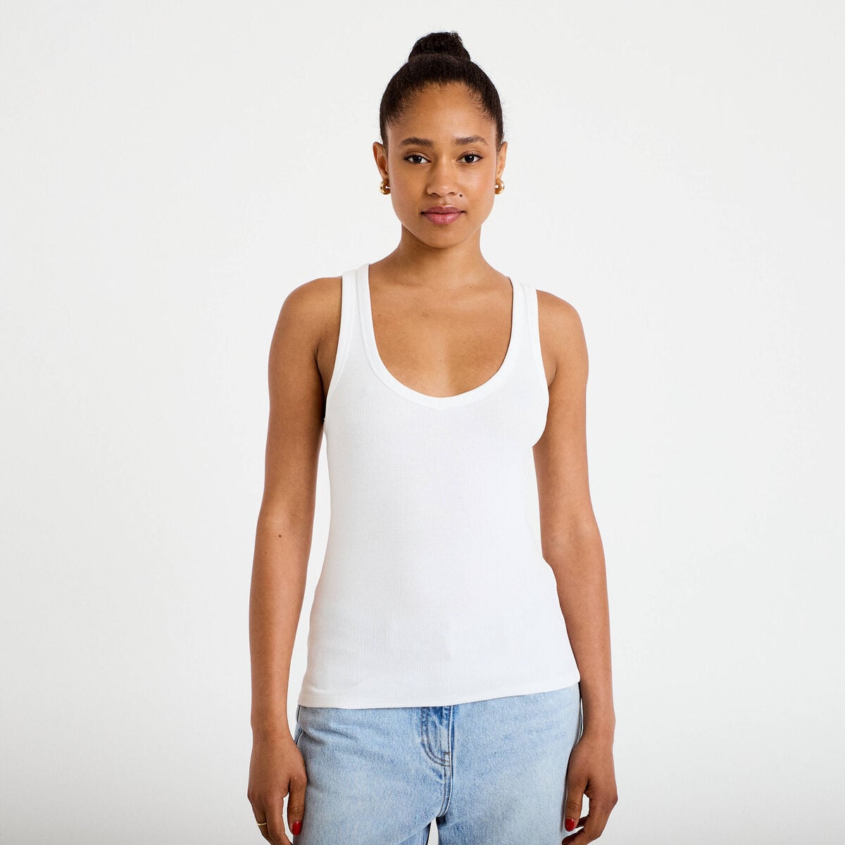 D&eacute;bardeur c&ocirc;tel&eacute; ajust&eacute; col v blanc femme