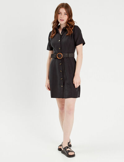 Robe trapèze ceinturée noir femme