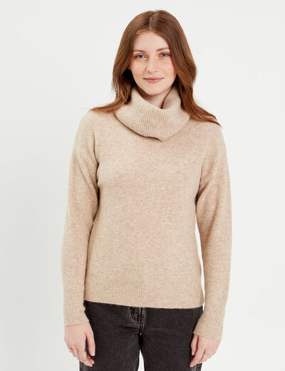 Pull avec col roulé beige femme