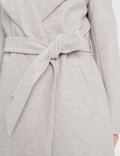 Manteau ceinturé à capuche gris clair femme