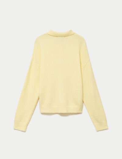Pull col chemise manches longues jaune clair femme