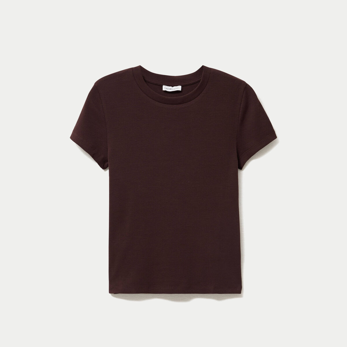 T-shirt c&ocirc;tel&eacute; ajust&eacute; manches courtes marron fonc&eacute; femme
