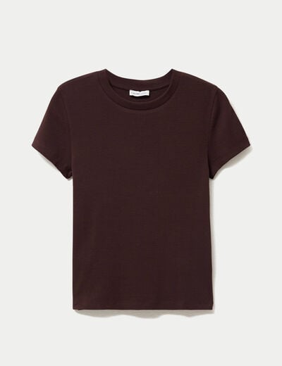 T-shirt c&ocirc;tel&eacute; ajust&eacute; manches courtes marron fonc&eacute; femme