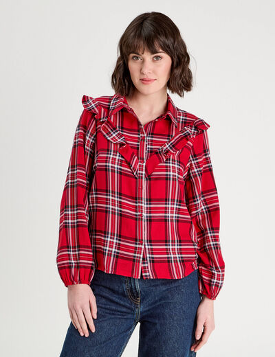 Blouse avec volants rouge femme