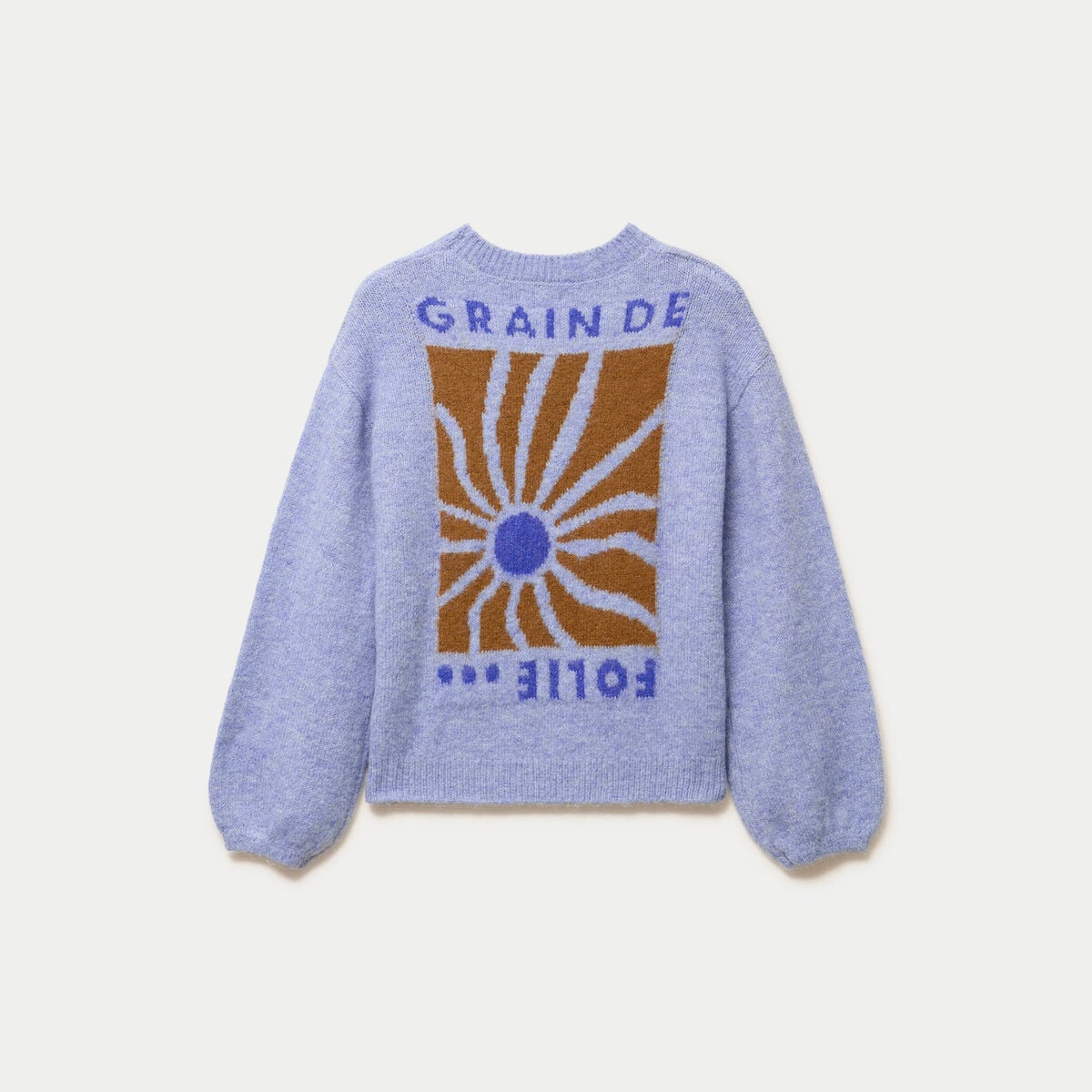 Pull ample col rond manches longues bleu ciel femme