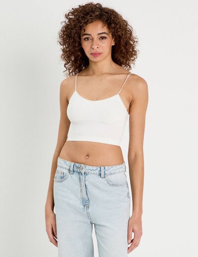 Crop top côtelé ecru femme