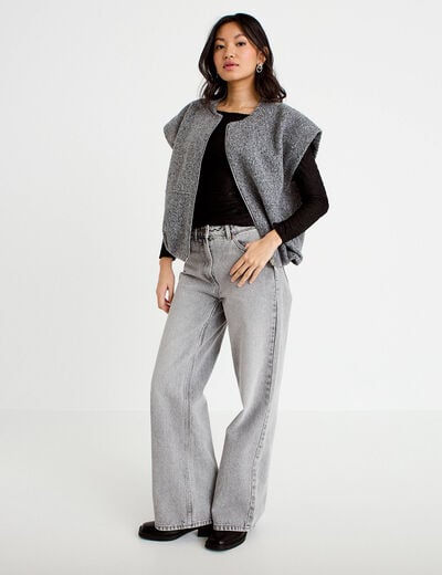 Gilet oversize sans manches col rond gris clair femme