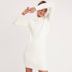 Robe pull droite torsades ecru femme