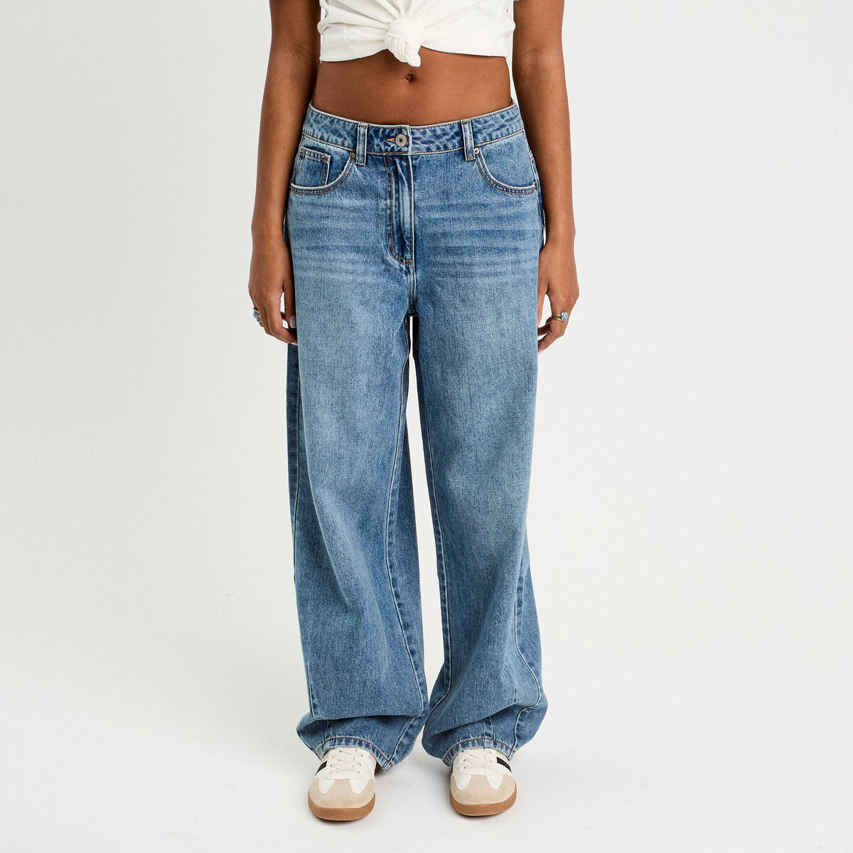 Jeans baggy taille haute denim double stone femme