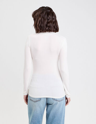 T-shirt uni &agrave; manches longues ecru femme