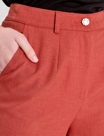 Pantalon droit large pinces vieux rose femme