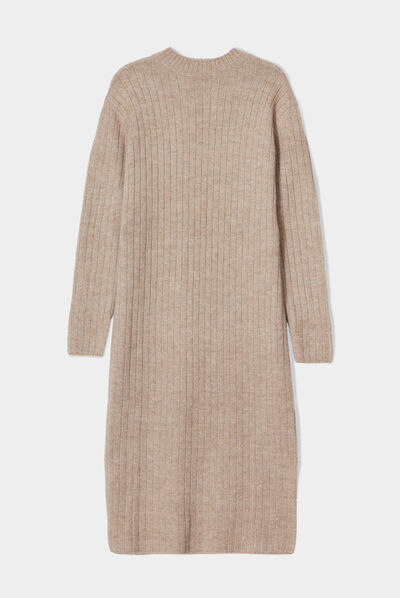 Robe longue droite côtelée taupe femme