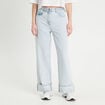 Jeans droit &agrave; revers denim bleach femme