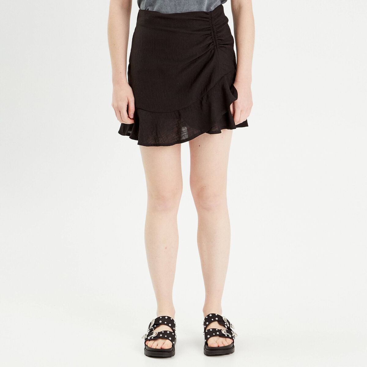Jupe &eacute;vas&eacute;e fluide volants noir femme
