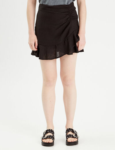 Jupe évasée fluide volants noir femme