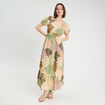 Robe longue évasée beige femme