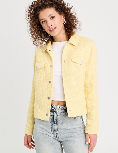 Veste tweed boutonné jaune clair femme