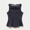 Top p&eacute;plum sans manches col rond bleu femme
