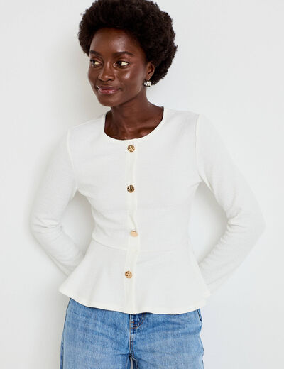 Top p&eacute;plum ajust&eacute; manches longues ecru femme