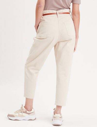 Pantalon slouchy ceinturé ecru femme