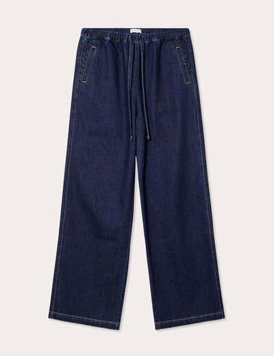 Jeans large avec cordon denim brut femme